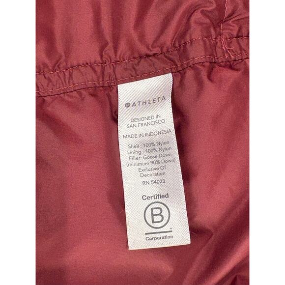 Athleta Down Puffer Coat LARGE Burgundy Hooded Quilted Long Parka Jacket - Picture 11 of 11